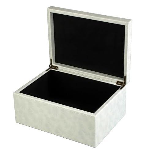 HofferRuffer Faux Leather Decorative Box, Large Wooden Structure Keepsake Box Accessory Organizer Jewelry Organizer with Hinged Lid, Storage Container for Home or Office (Cream White) - color: Cream White