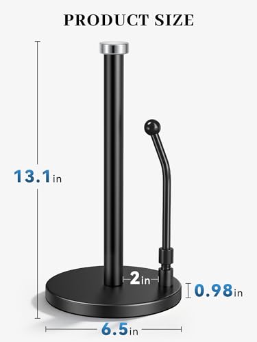 SMARTAKE Paper Towel Holder Countertop, Non-Slip Weighted Base, Black | Freestanding Kitchen Roll Dispenser, Rustproof Stainless Steel, Spring Arm for Easy Tear, Widden Top, with 4 Suction Cups - color: 02-black