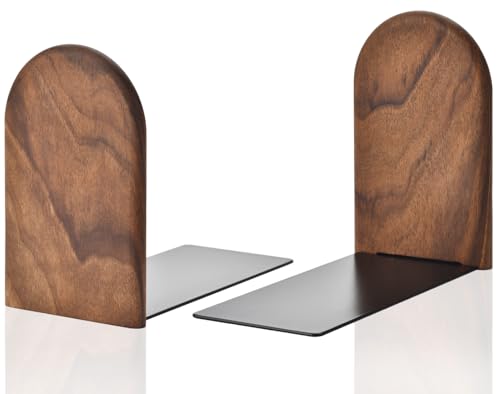 Book Ends, Sturdy Wooden Bookends for Shelves - Heavy Duty Non-Slip Book Organizers, Decorative Bookend Holders for Home Office, Library, Black Walnut Universal Economy Bookend, Small, 1 Pair - color: Black Walnut, size: Small