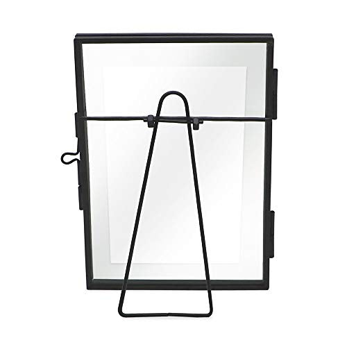 Isaac Jacobs 4x6 Black Vertical Metal Floating Photo Frame, Locket Closure | Modern Style Brass and Glass, Metal Floating Desk Photo Frame (Vertical), with Locket Closure, Art, Mementos & Keepsakes - size: 4x6