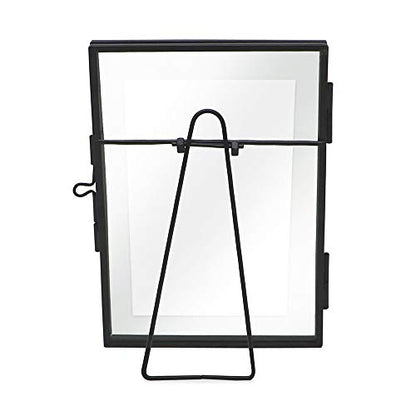 Isaac Jacobs 4x6 Black Vertical Metal Floating Photo Frame, Locket Closure | Modern Style Brass and Glass, Metal Floating Desk Photo Frame (Vertical), with Locket Closure, Art, Mementos & Keepsakes - size: 4x6