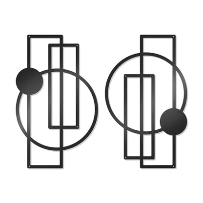 OYEFLY 2 Pcs Metal Abstract Wall Art,Modern Geometric Decor (Black, style 1)