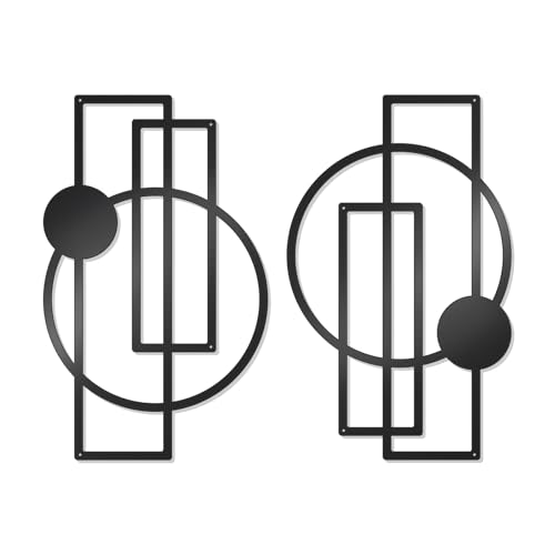 OYEFLY 2 Pcs Metal Abstract Wall Art,Modern Geometric Decor (Black, style 1)
