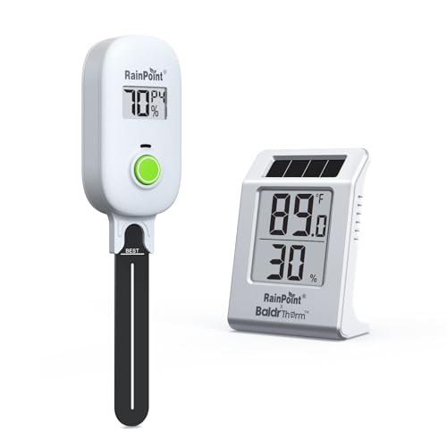 RAINPOINT Light-Driven Thermo-Hygrometer & Smart Digital Wireless Soil Moisture Meter (WiFi Hub Needed) Kit, Real-time Monitor Sensor Gardening Plant Care Essentials - color: Thermo-Hygrometer & Sensor Set