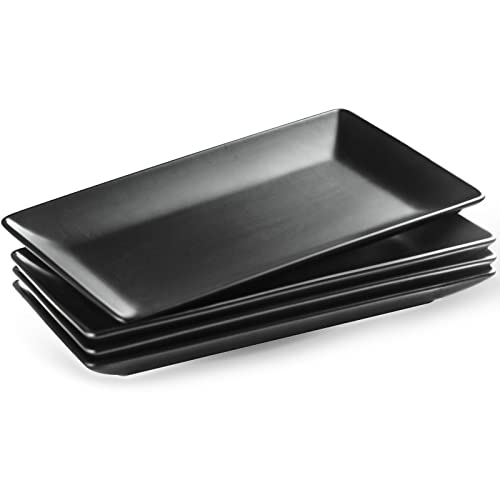 YHOSSEUN Ceramic Serving Platters Set of 4, 9.8 In Black Rectangular Plates | Rectangular Serving Platters and Trays for Food, Sushi, Serving Dishes for Entertaining, Black Plates Halloween Table Decor - color: B-Black Platter, size: 10 Inches