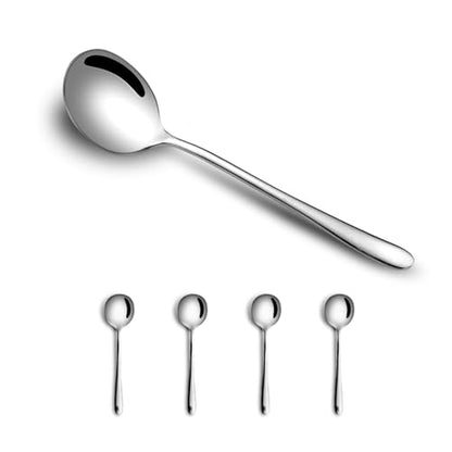 4-Piece Round Stainless Steel Bouillon Spoon Soup Spoons, Stainless Steel Large Round, Heavy-Weight Deep Bowl Spoon Set, Dinner Spoons for Soup Grain Dessert Milk, Dishwasher Safe - size: 4 pcs Silver