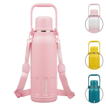 BJPKPK Stainless Steel Insulated Bottle with Handle & Strap, 50oz | Leak-proof vacuum insulation keeps drinks cold/hot for hours. BPA-free, dishwasher safe. Includes handle & strap. Light Pink. - color: Light Pink, size: 50 Ounces