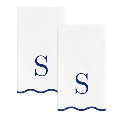 Stxy's Monogram Guest Towels, 40 Lettered Hand Towels - Navy Blue Letter 'S', Decorative Scalloped Monogrammed Paper Napkins, Blue and White Disposable Dinner Napkins for Bathroom, S Gifts - style: S