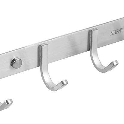 Coat Hook Rack Hanger –Towel Hook Rail with 5 Hooks 13-Inch Wall Mounted for Bedroom, Bathroom, Hallway, Garage, Garden, Office, 304 Stainless Steel Brushed Nickel, Easy Installation (Silver) - size: 5S hooks
