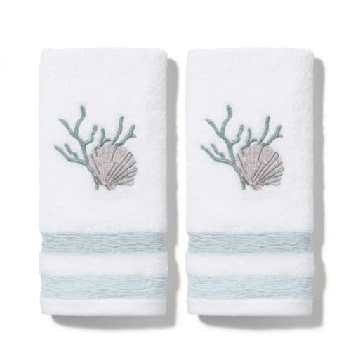 Avanti Linens – Fingertip Towel Set, 100% Cotton Velour Bathroom Towels with Jacquard-Woven Pattern & Absorbent Terry Reverse, Home Decor, Set of 2 (Coastal Terrazzo Collection) - color: Coastal Terrazzo, size: 2 Pack
