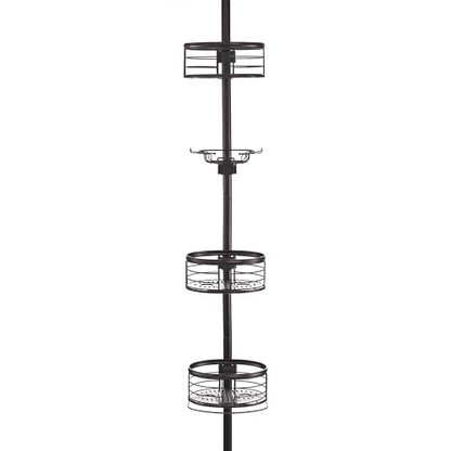 Tension Pole Shower Caddy Corner Organizer, Adjustable Standing Shower Caddy with 3 Removable Baskets and Hooks, Rust Resistant Tension Rod Organizer, 60.5 to 108 Inch, Oil Rubbed Bronze