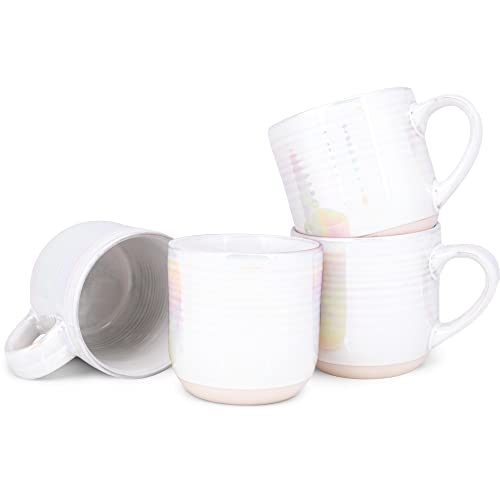 Elanze Designs Glossy Reactive Glaze Large 17 Fluid Ounce Everyday Kitchen Food Grade Ceramic Stoneware Coffee Mug Cup with Comfort Curved Handles, Set of 4, White - color: White