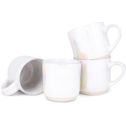 Elanze Designs Glossy Reactive Glaze Large 17 Fluid Ounce Everyday Kitchen Food Grade Ceramic Stoneware Coffee Mug Cup with Comfort Curved Handles, Set of 4, White - color: White