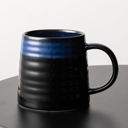 15.5oz Large Heavyweight Ceramic Mug, Reactive (Blue-Black) | 15.5oz Medium-Large, Heavy Weighted Stoneware, Reactive Transmutation Glaze, Microwave & Dishwasher Safe, Gift Box - color: Blue-Black