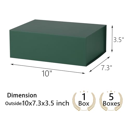Green Gift Box,10x7.3x3.5 Gift Boxes With Lids For Presents Includes Ribbon And Diy Printable Sticker Paper,Bridesmaid Proposal Box,Magnetic Gift Box For Birthday,Wedding,Graduation - color: 10x7.3x3.5inch-Green-Pack 5