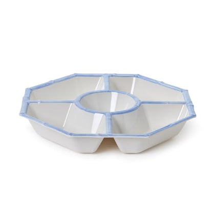 Two's Company French Blue Bamboo Touch Chip and Dip Bowl, 15.5-Inch, Melamine