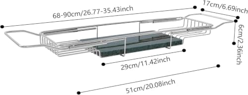 Expandable Stainless Steel Bathtub Caddy Tray with White Marble Board, | Extra Wide Rustproof Shelf, Book Tablet & Wine Glass Stand For Luxury Home Spa(Silver+Green) - color: Silver+green