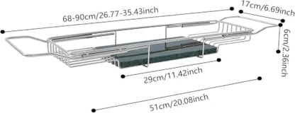 Expandable Stainless Steel Bathtub Caddy Tray with White Marble Board, | Extra Wide Rustproof Shelf, Book Tablet & Wine Glass Stand For Luxury Home Spa(Silver+Green) - color: Silver+green