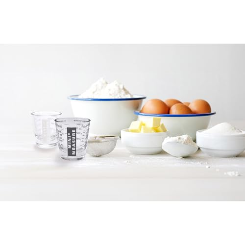 Kolder Mini Measure Heavy Glass, 20-Incremental Measurements Multi-Purpose Liquid and Dry Measuring Shot Glass, Black and White, Set of 2 - color: Black/White, size: Set of 2