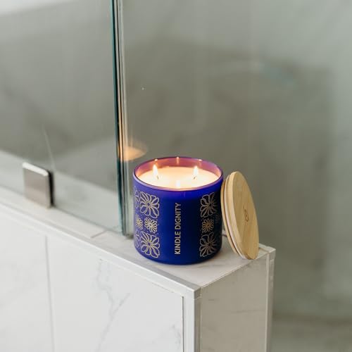 Indigo & Yuzu 3 Wick Scented Candle - 43 Hour Burn | Made in the USA Luxury Clean Soy Wax Candles - Long Lasting Large Glass Jar Candle for Home - 3 Wicks - 14.9oz - color: Indigo + Yuzu