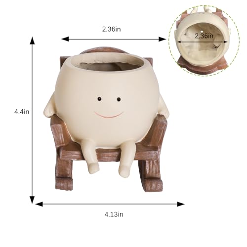 Smily Face Planter Pot Cute Resin Flower Head Planters for Indoor Outdoor Unique Sit Rocking Chair Succulent Pots Gift IdeaI for Mother and Appreciation Christmas with Drainage Hole - size: Small
