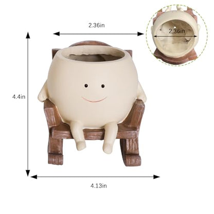 Smily Face Planter Pot Cute Resin Flower Head Planters for Indoor Outdoor Unique Sit Rocking Chair Succulent Pots Gift IdeaI for Mother and Appreciation Christmas with Drainage Hole - size: Small