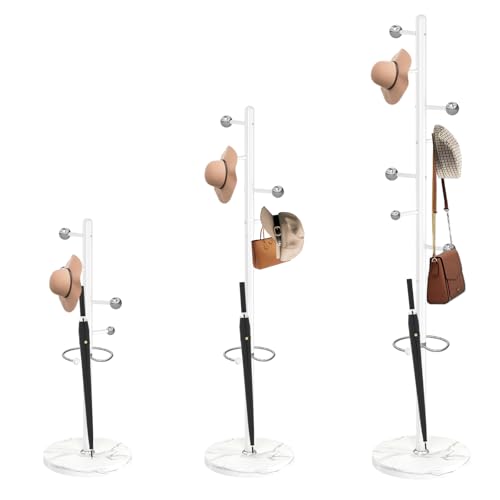 Coat Rack Stand, White Metal Coat Rack Freestanding with 8 Hooks | Coat Rack with Natural Marble Base,Modern Coat Hanger Stand, 3 Adjustable Coat Clothes Tree Stand for Office - color: White-8 Ball Hooks