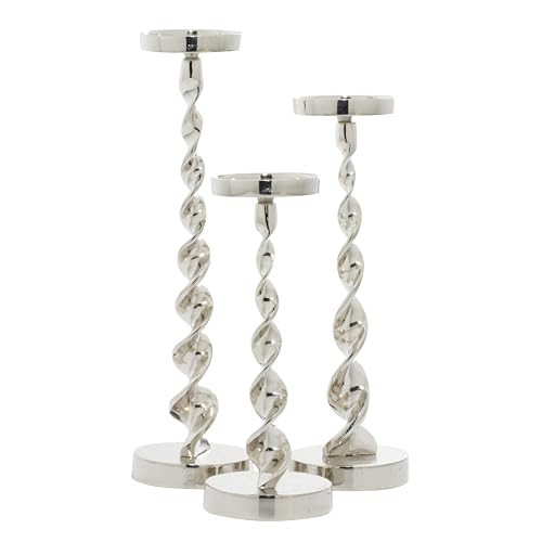 Deco 79 Aluminum Metal Decorative Candle Holder Candle Stand, Set of 3 Candlestick Holder 19", 16", 13"H, Silver - color: Silver