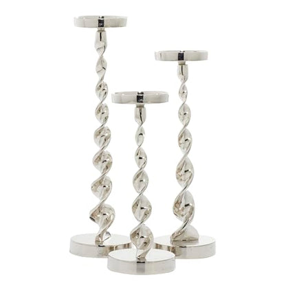 Deco 79 Aluminum Metal Decorative Candle Holder Candle Stand, Set of 3 Candlestick Holder 19", 16", 13"H, Silver - color: Silver