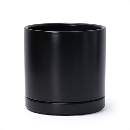 D'vine Dev 8.2 Inch Ceramic Planter Pot, Black, 94-O-D-2 | Modern Cylinder Design, Drainage Hole & Saucer Included, Stable Structure, Elegant Home Accent - color: Black, size: Medium