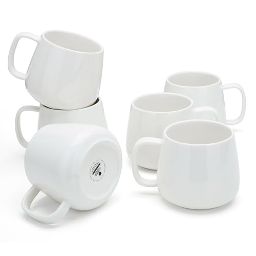 Teocera Coffee Mugs Set of 6-12oz Chip-Resistant Ceramic Cups with Ergonomic Handle | Dishwasher & Microwave Safe White Mugs | Keeps Beverage Hot, Perfect for Family Kitchen & Holiday Gifts - color: White （Set of 6)