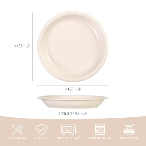 GZG 10.25-Inch Ceramic Dinner Plates, Cream Mist, Set of 4 | Rustic Matte Glaze, Terracotta Stoneware, For Main Course & Everyday Meals, Microwave & Dishwasher Safe - color: Cream Mist, size: 4 pcs Dinner Plate Set