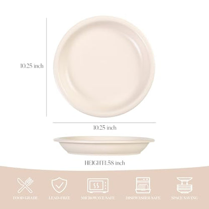 GZG 10.25-Inch Ceramic Dinner Plates, Cream Mist, Set of 4 | Rustic Matte Glaze, Terracotta Stoneware, For Main Course & Everyday Meals, Microwave & Dishwasher Safe - color: Cream Mist, size: 4 pcs Dinner Plate Set