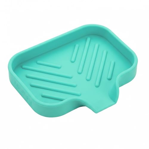 MicoYang Silicone Soap Dish with Drain Spout, Self-Draining Sink Organizer Tray for Bathroom and Kitchen, Sponges, Dispensers and Soap Holder, Non-Slip and Dishwasher Safe, Mint (Compact, 4.9"×3.2") - color: Mint, size: S(4.9"×3.2")