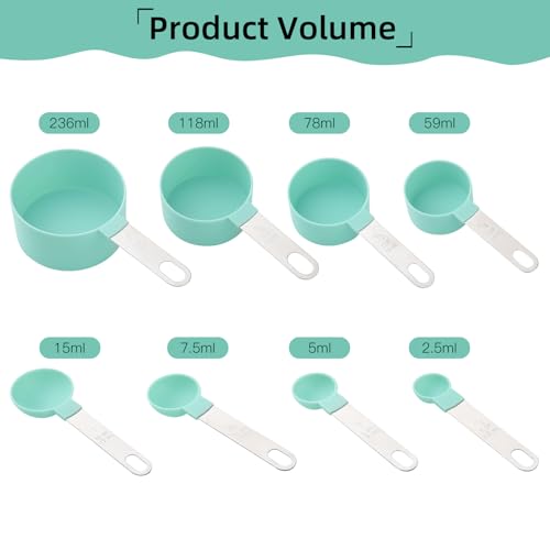 8 PCS Tainless Steel Measuring Cups and Spoons Set, Nesting Measuring Cup and Spoon Set for Precise Cooking Measurements in the Kitchen, Green - color: Green