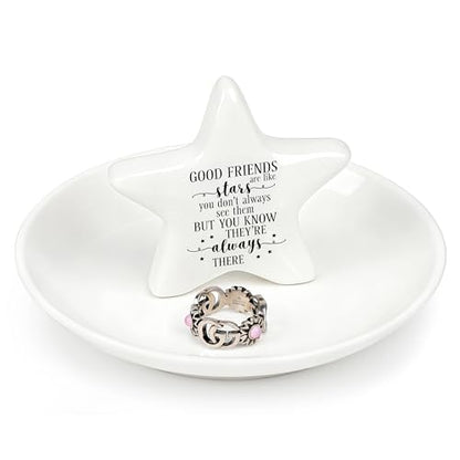 PUDDING CABIN Best Friend Gift - Good Friends are Like Stars Ceramic Jewelry Dish, Star-Shaped Ring Holder for Vanity, Friendship Gift for Women, BFF, Sister - style: Start Friend