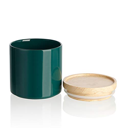 Sweejar Kitchen Canisters Ceramic Food Storage Jar, Stackable Containers with Airtight Seal Wooden Lid for Serving Ground Coffee, Tea, Sugar, Salt and More - 16 Fl Oz (Jade) - color: Jade, size: 16 Fl Oz (4.1"x4.4")
