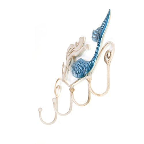 Tooarts Wall Mounted Key Holder Iron Mermaid Wall Decoration 4 Hooks for Coats Towels Bags Wall Mount Clothes Holder Screws Included