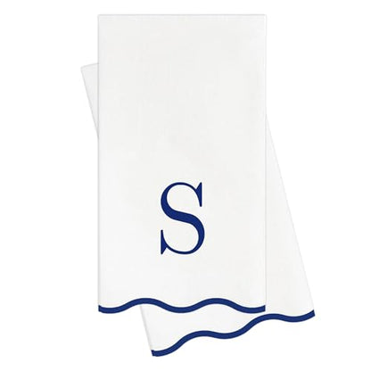 Stxy's Monogram Guest Towels, 40 Lettered Hand Towels - Navy Blue Letter 'S', Decorative Scalloped Monogrammed Paper Napkins, Blue and White Disposable Dinner Napkins for Bathroom, S Gifts - style: S