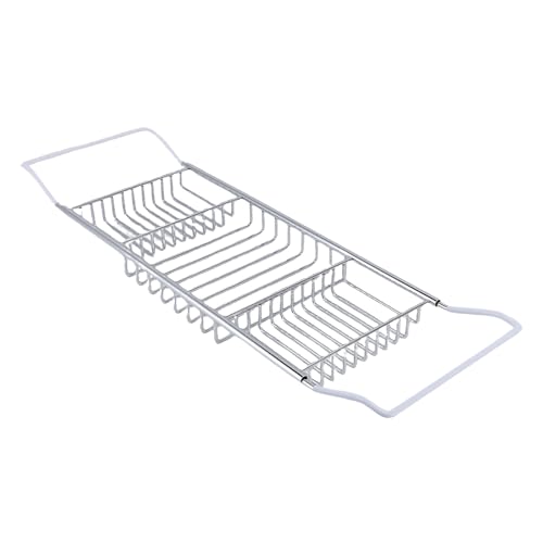 FTVOGUE Bathtub Caddy Tray, Stainless Steel Expandable Bathtub Tray 25 to 38.4 in, Over The Rack with 7.9 in Width, Bathroom Organizer Shelf for Shower Tub Use (Silver) - color: Silver