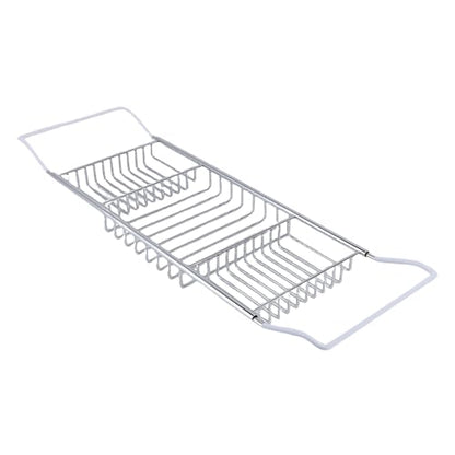 FTVOGUE Bathtub Caddy Tray, Stainless Steel Expandable Bathtub Tray 25 to 38.4 in, Over The Rack with 7.9 in Width, Bathroom Organizer Shelf for Shower Tub Use (Silver) - color: Silver