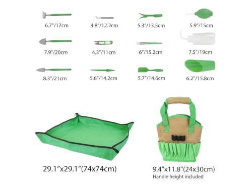 14-Piece Indoor Gardening Tool Set, Stainless Steel Mini Garden Tools with Waterproof Tarp Mat & Tote Bag for Succulents, Potting, Transplanting & Plant Care