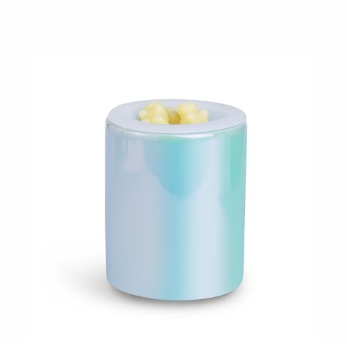 Happy Wax Iridescent Blue Mini Mod Warmer for Scented Wax - Small Tabletop with Timer - Electric, Ceramic with Removable No Mess Silicone Dish - color: Iridescent Blue