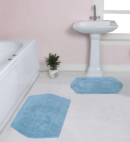 Home Weavers 100% Cotton Tufted Waterford Collection, Extra Soft and Absorbent Bath Rugs, Machine Washable Bath Mats for Bathroom, 2 Piece Set(M+L), Blue - color: Blue, size: 2 Piece Set(M+L)