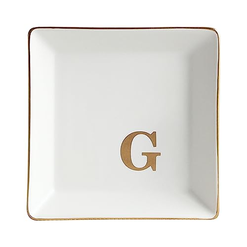 COLLECTIVE HOME - Ceramic Jewelry Tray, Monogram Decorative Trinket Dish for Rings Earrings Necklaces Bracelet Watch Keys, Birthday Mother's Day Christmas Gift for Women, 4" x 4" (G) - color: G
