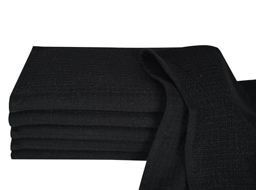 Dish Towels|Kitchen Dish Cloths Two-Sided Waffle Terry|13x28 Inches 100% Cotton Dish Rags Washing Dishes|Super Absorbent Reusable Quick Drying Dish Towels| 6-Pc Set Black - color: Black-2