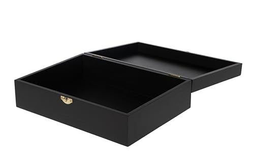 Creative Hobbies Large Black Wooden Keepsake Box with Gold Clasp | 10.25″ × 7.5″ × 3.25″ Storage Case for Photos, Jewelry, Crafts & Gifts