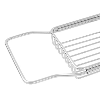 Expandable Stainless Steel Bathtub Caddy Tray, Adjustable Over Tub Rack Marble Board Anti-Slip Groove Raised Guardrail Modern Bath Organizer for Home Hotel Bathroom Use (Silver+White) - color: Silver+white