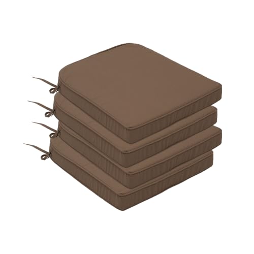 Goodgoods 19.5x20 Outdoor Chair Cushions Set of 4, 35D Foam, Brown | 35D High-Resilience Foam, Fade-Resistant and Water-Resistant Seat Pads with Ties for Dining Room, Kitchen, or Patio Chairs - color: Brown, size: 19.5"x20" 4pcs