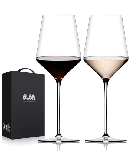 OJA Wine Glasses Set, Crystal Red Hand Blown Wine Glass, Set of 2, 15 oz | Long Stem, Thin Rim, Premium, Perfect for Red or White, Daily Use, Unique Wedding Anniversary or Birthday Gift - style: Set of 2-15oz